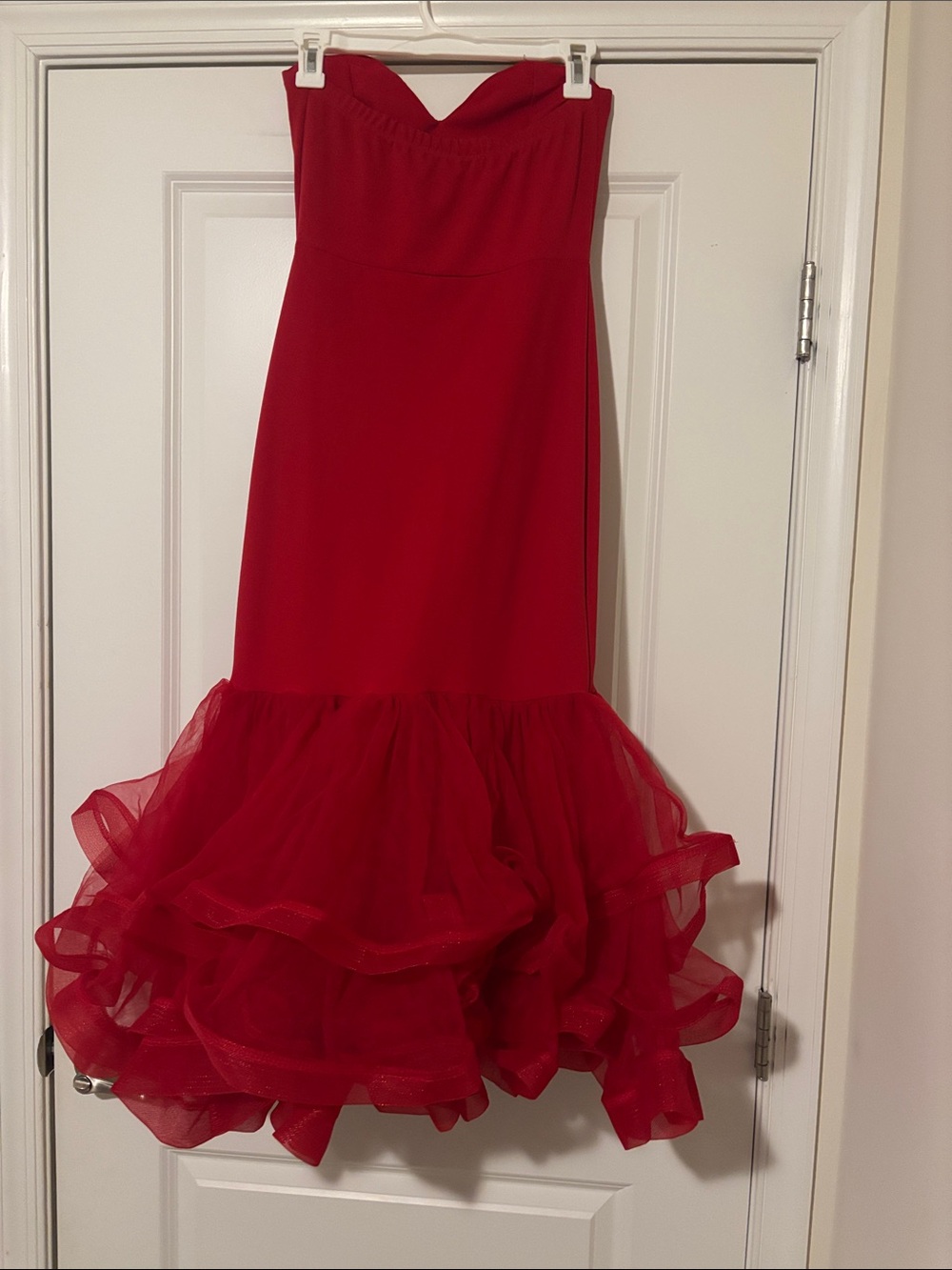 Strapless Red Ruffled Mermaid Dress - Picture 2 of 2